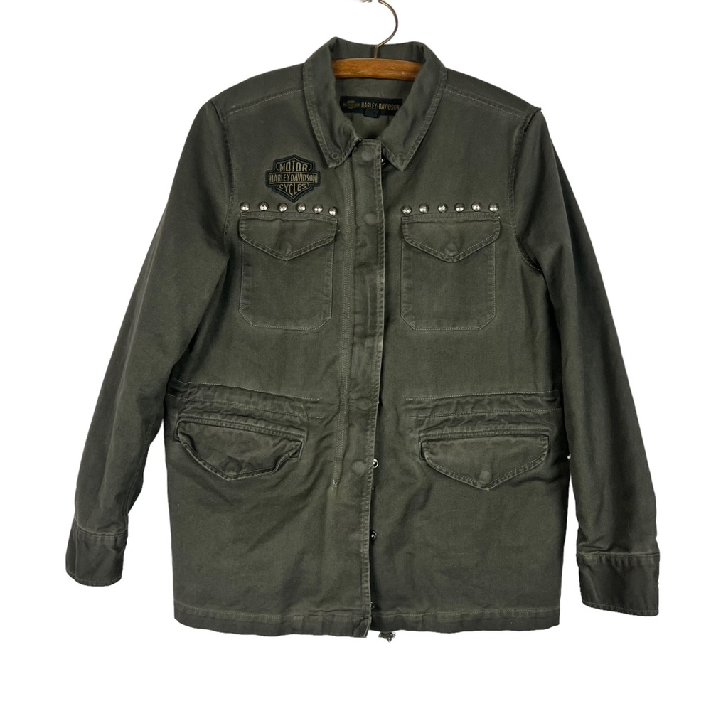 Harley Davidson men’s green‎ military field style full zip jacket